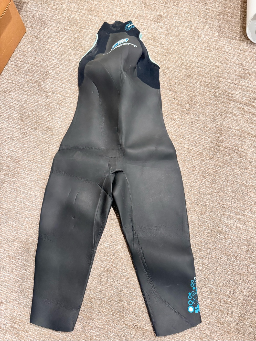 Women's Black Sleeveless Openwater Rash Guard Wetsuit with Teal Accents